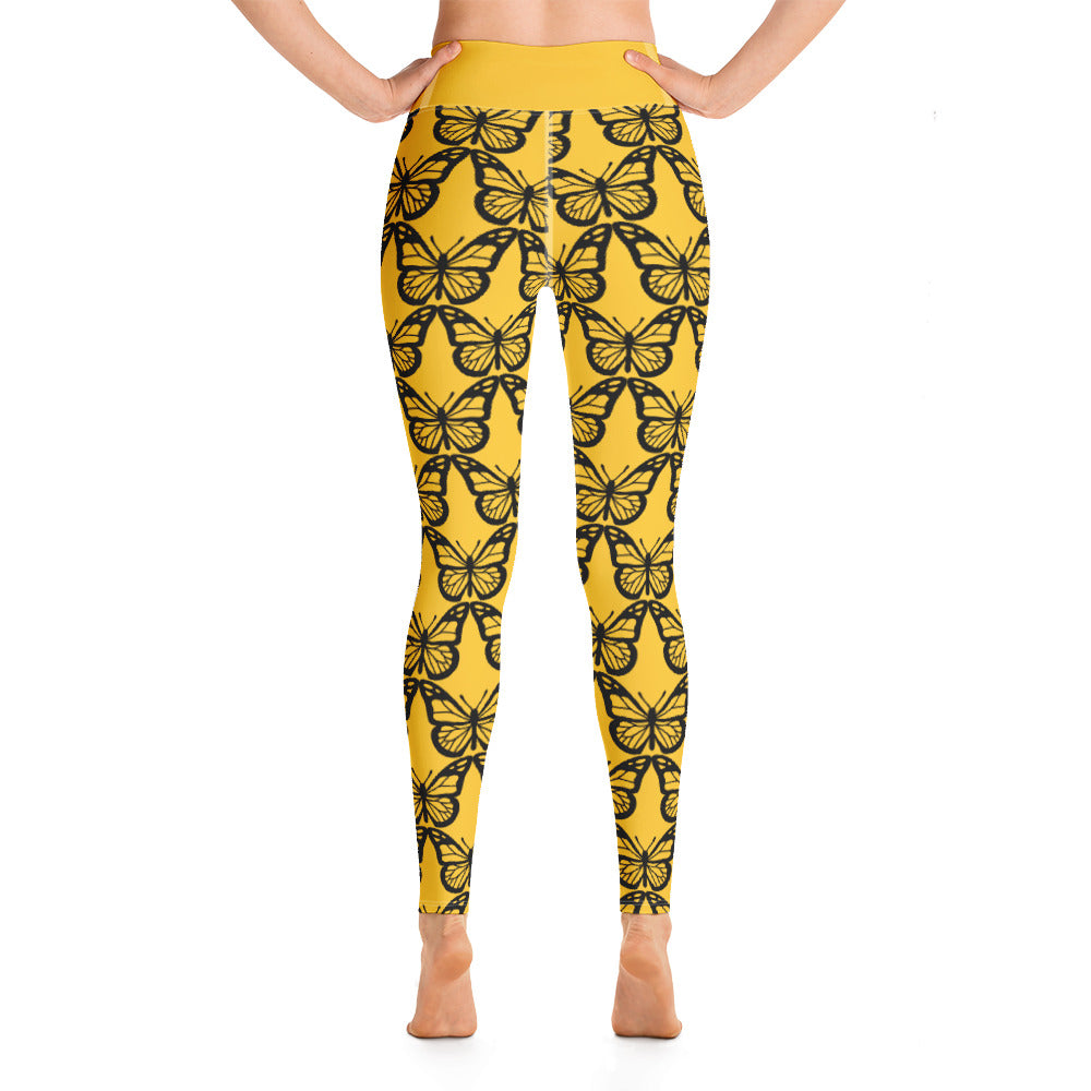 Yellow Butterfly Yoga Leggings