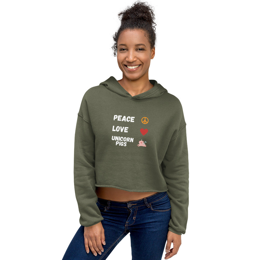 Peace Love Unicorn Pigs Crop Hoodie